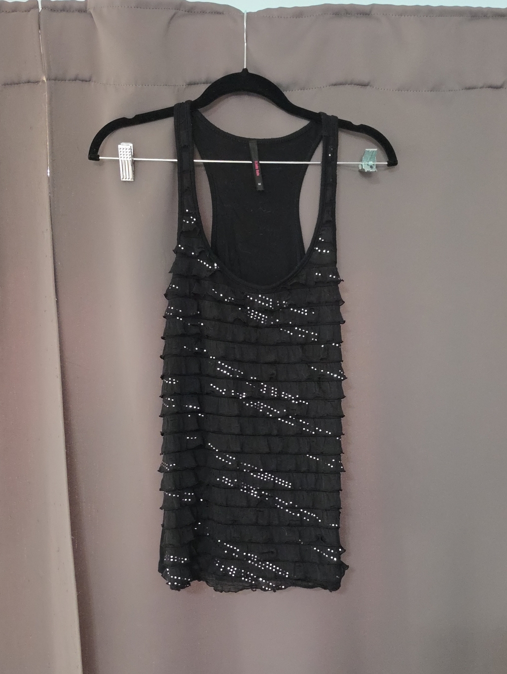 Black Ruffle Tank Top with Stud Embellishments - Women